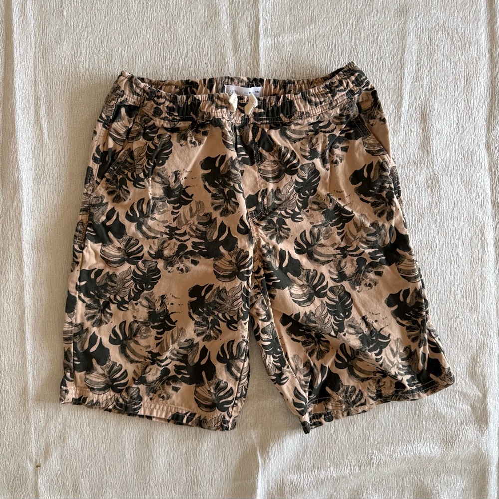 Zara Boys Tropical Leaf Print Shorts Size 13-14 Elastic Waist Casual